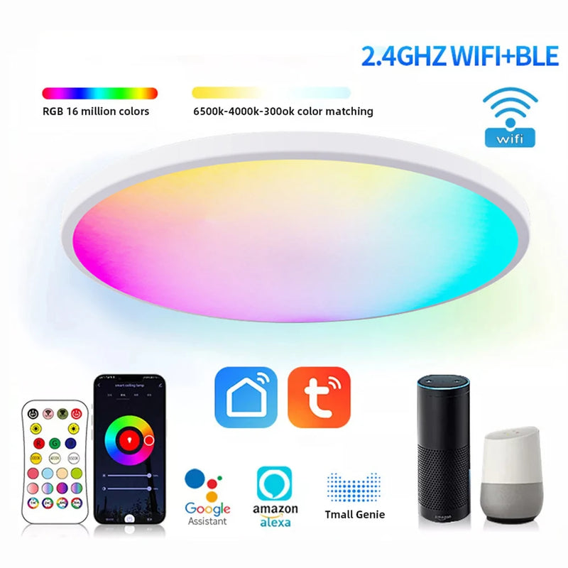 Smart WIFI LED Round Ceiling Light RGBCW Dimmable TUYA APP Compatible with Alexa Google Home Bedroom Living Room Ambient Light